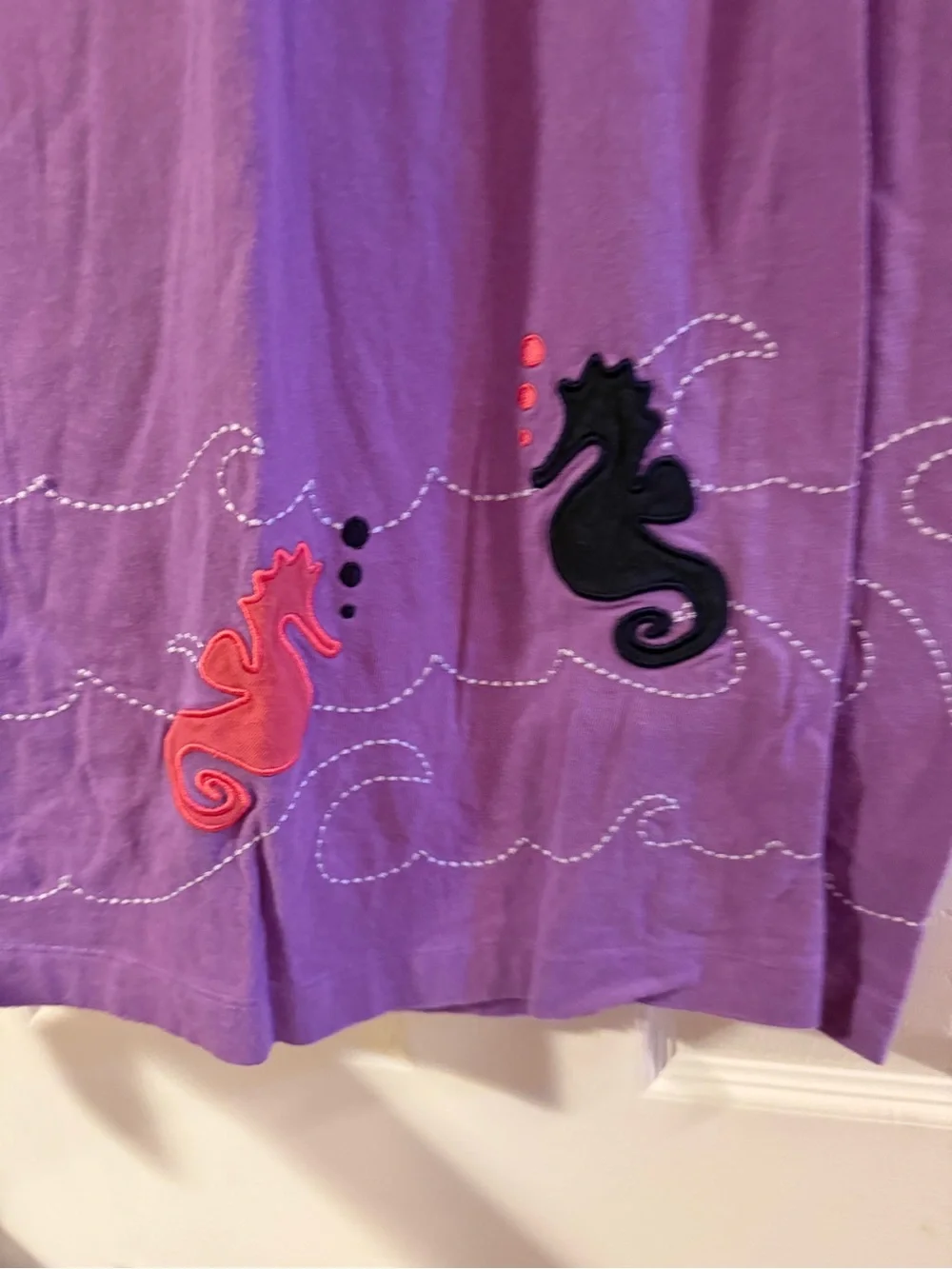 Vintage Lands' End Purple Short-Sleeve Dress with seahorse design